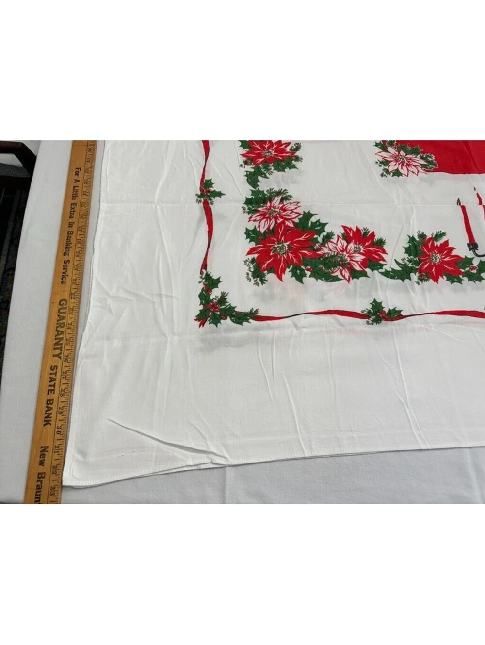 Christmas Holly Candle Poinsettia Holly Tablecloth White Red Rectangle